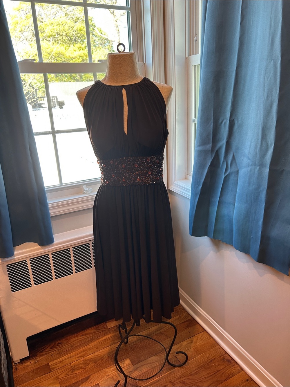 JS Boutique Black Halter Midi Dress with Beaded Waist